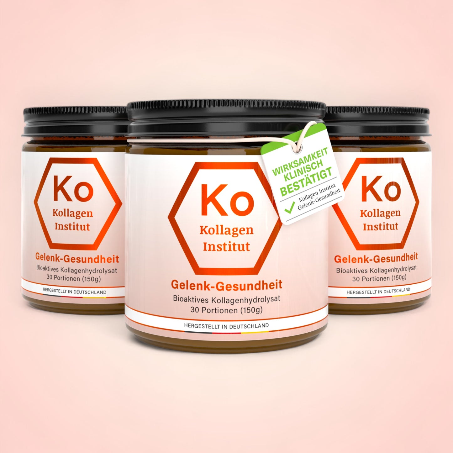 Kollagenpulver für Gelenke drei Gläser