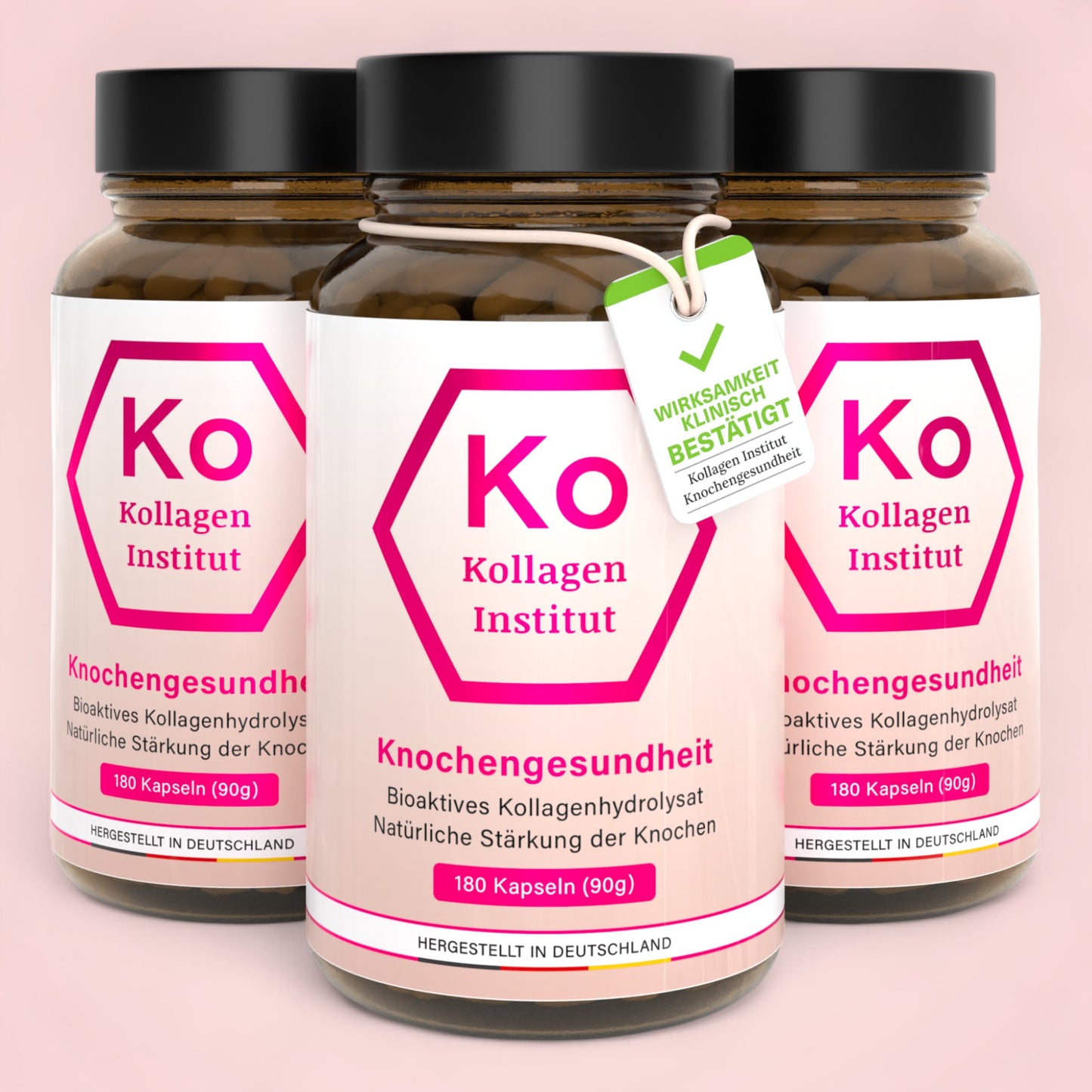 Kollagenkapseln für Knochen drei Gläser
