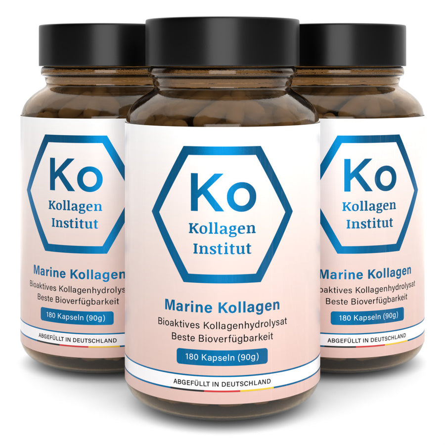 Marine Kollagen Kapseln drei Gläser