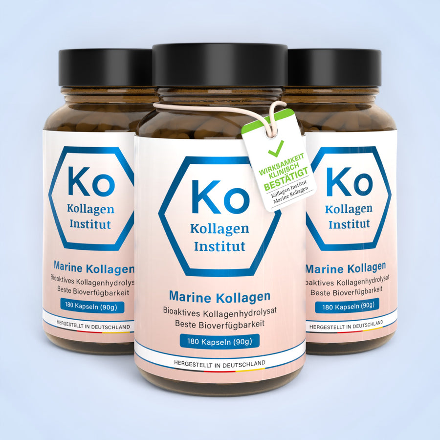 Marine Kollagen Kapseln drei Gläser