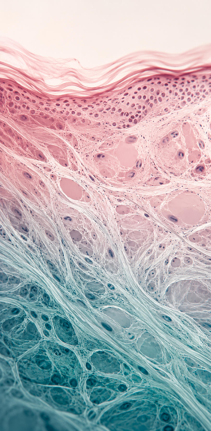 Stained micrograph of human connective tissue — dermal collagen fibres in cross-section