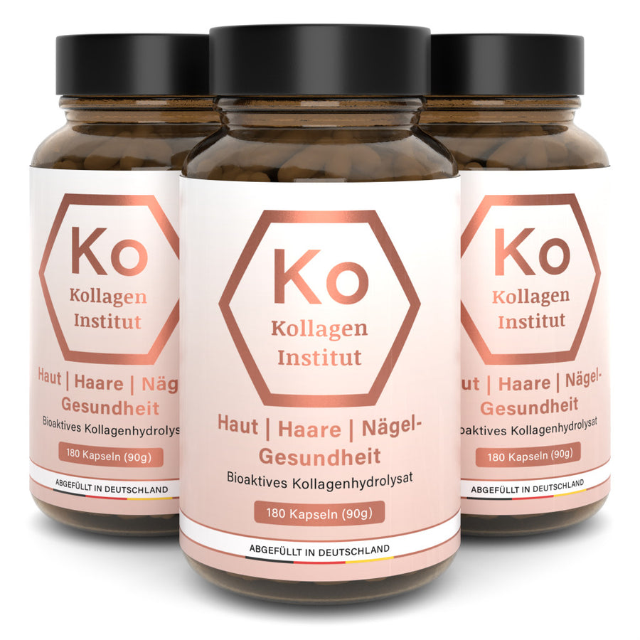 Haut Haare Nägel Kollagenkapseln drei Gläser