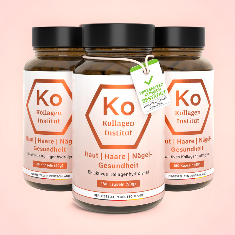 Haut Haare Nägel Kollagenkapseln drei Gläser