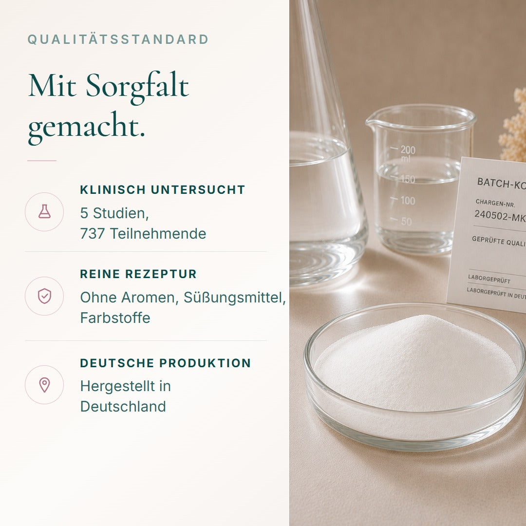 Qualitätsstandard: 5 Studien mit 737 Teilnehmenden; ohne Aromen, Süßungsmittel und Farbstoffe; hergestellt in Deutschland