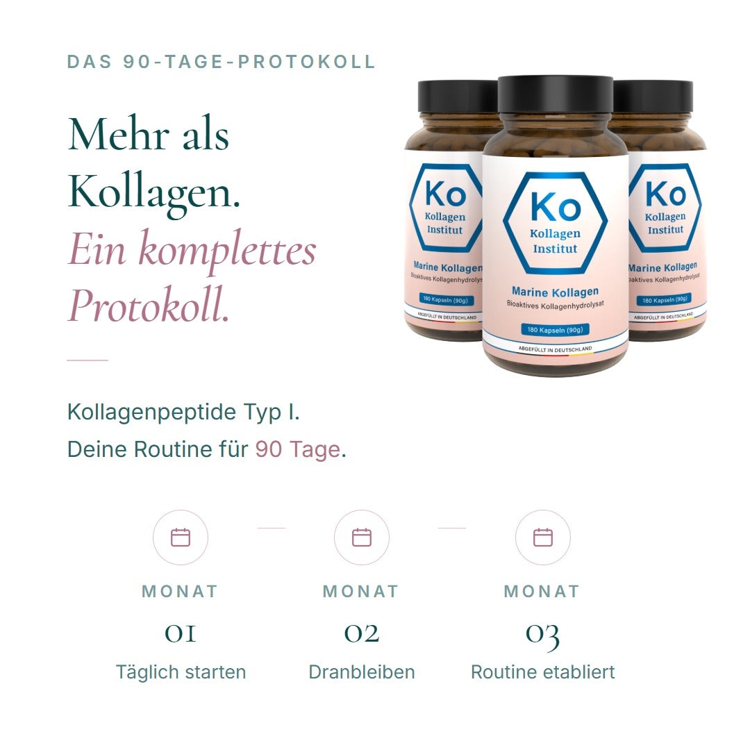 Das 90-Tage-Protokoll: Kollagen Typ I – Monat 1 täglich starten, Monat 2 dranbleiben, Monat 3 Routine etabliert