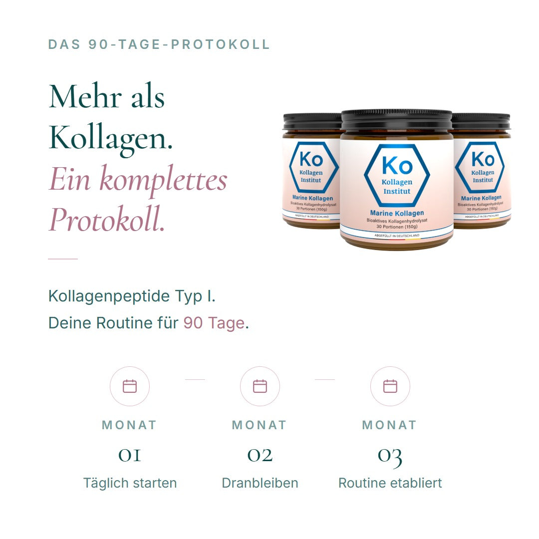 Das 90-Tage-Protokoll: Kollagen Typ I – Monat 1 täglich starten, Monat 2 dranbleiben, Monat 3 Routine etabliert